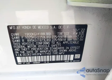 2023 Honda Hr-V 2Wd Sport from USA, damaged, VIN 3CZRZ1H53PM717450